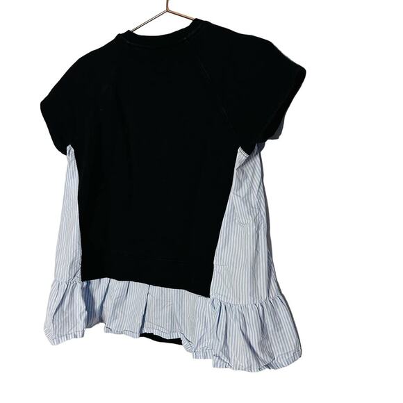 Red Valentino Black Short Sleeve Pinstripe Accent Side Crewneck Shirt Size Large - Picture 8 of 11